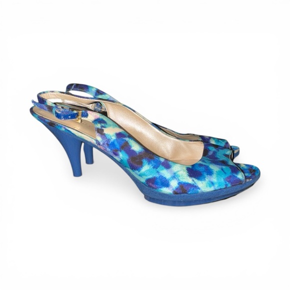 Nine West Shoes - Nine West Blue Multi-Print Tie Dye Wild Print Peep-Toe Slingback Heels Size 10